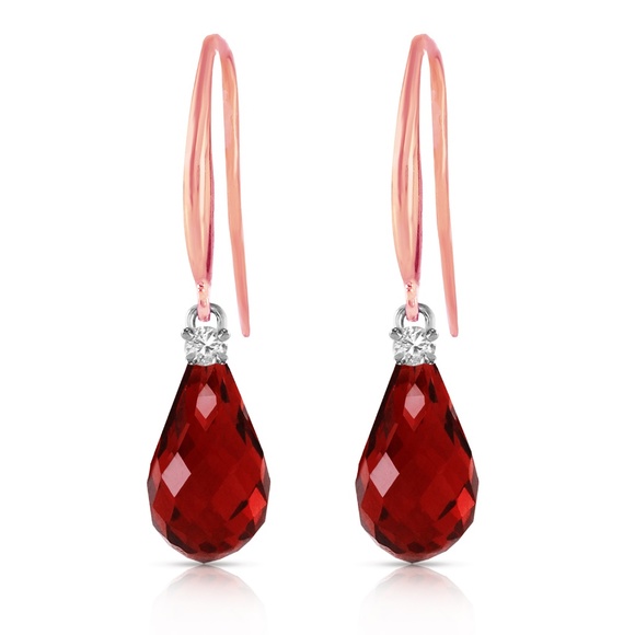 Galaxy Gold Products Jewelry - GOLD FISH HOOK EARRINGS WITH DIAMONDS & GARNETS